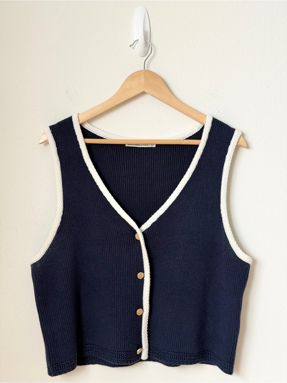 The A&F Mara Button-Up Cotton Blend Navy Knit Sweater Vest XL